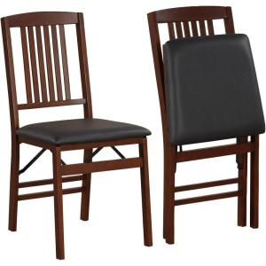 Giantex Folding Dining Chairs Set of 2, Solid Wood Frame, Foldable Wood Kitchen Chairs with Padded Seat, Max Load 400 Lbs, No Assembly, Armless Side Chairs for Apartment Dining Room, Brown & Black(Brown & Black)