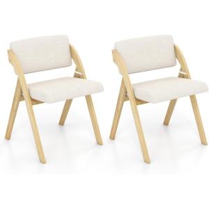Giantex Folding Dining Chairs Set of 2, Upholstered Wooden Folding Chair 2 Pack, Portable Kitchen Chairs with Padded & Seat Backrest, Accent Chairs for Wedding Picnic Party, No Assembly, Natural(Natural)