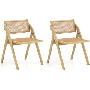 Giantex Folding Dining Chairs Set of 2, Wooden Folding Chair with Rattan Backrest & Seat, Sturdy Rubber Wood Frame, Armless Accent Chairs for Living Room, Kitchen, Wedding Party, No Assembly, Natural(Natural)