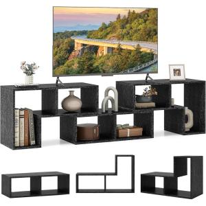 Giantex Free-Combination TV Stand for Bedroom – Entertainment Center for 50 55 60 65 Inch TV, 3-Piece Media Console Table with Storage Cubes, Deformable Open Storage Bookcase Shelf (White)(Black Wood Grain)