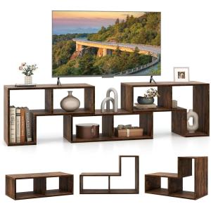 Giantex Free-Combination TV Stand for Bedroom – Entertainment Center for 50 55 60 65 Inch TV, 3-Piece Media Console Table with Storage Cubes, Deformable Open Storage Bookcase Shelf (White)(Brown)