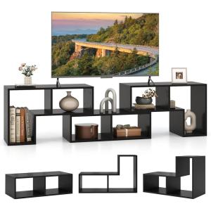 Giantex Free-Combination TV Stand for Bedroom – Entertainment Center for 50 55 60 65 Inch TV, 3-Piece Media Console Table with Storage Cubes, Deformable Open Storage Bookcase Shelf (White)(Black)