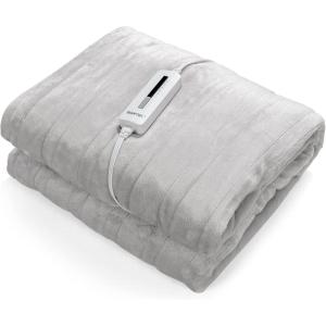Giantex Heated Blanket Electric Throw – Double-Sided Electric Blanket with 5 Heat Settings, 3-Hour Auto Shut Off, Flannel & Cashmere Throw Blanket, Machine Washable, 50” x 60”, Heating Blanket (Gray)