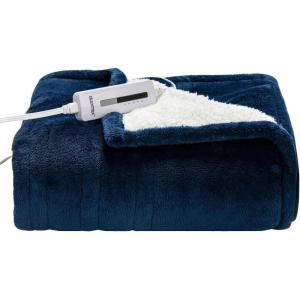 Giantex Heated Blanket Electric Throw – Double-Sided Electric Blanket with 5 Heat Settings, 3-Hour Auto Shut Off, Flannel & Cashmere Throw Blanket, Machine Washable, 50” x 60”, Heating Blanket (Blue)