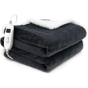 Giantex Heated Blanket Throw, 60” x 50”, 10 Heating Levels, 9H Timer Auto Shut Off, Overheat Protection, Machine Washable (Black+White)(Black+white)