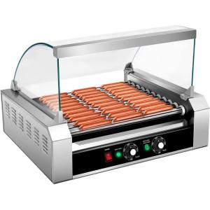 Giantex Hot Dog Roller Machine, 7 Non-Stick Rollers 18 Hot Dog Sausage Grill Cooker Machine with Removable Stainless Steel Drip Tray and Glass Hood Cover, Commercial Household Hot Dog Rotisserie(23”Lx19”Wx17”H)