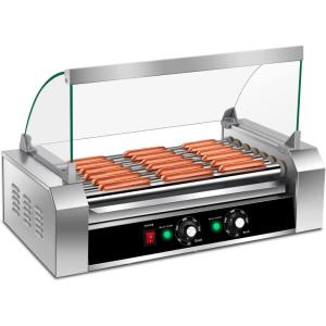 Giantex Hot Dog Roller Machine, 7 Non-Stick Rollers 18 Hot Dog Sausage Grill Cooker Machine with Removable Stainless Steel Drip Tray and Glass Hood Cover, Commercial Household Hot Dog Rotisserie(23”Lx13”Wx16”H)
