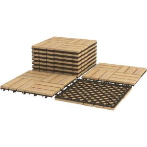 Giantex Interlocking Patio Deck Tiles, Acacia Wood Deck Tiles, Tools Free Assembly, Wood Composite Patio Pavers, Pack of 10 Outdoor and Indoor Flooring Tiles, 12″ x 12″ (Checker Pattern)(Checker Pattern)
