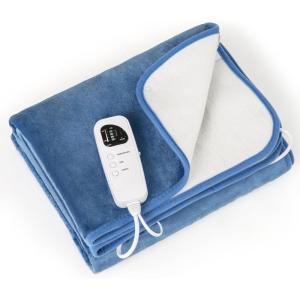 Giantex Massage Table Warmer, Electric Heated Mattress Pad, Heating Pad with Low-Voltage, 5 Modes Temper Control and Timer, Fast Heating, Detachable Connector, Warmer Bed Toppers, Grey(Blue + White)