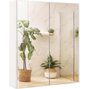 Giantex Medicine Cabinet, 24.5″ x 25.5″ Bathroom Wall Cabinet with 2 Mirror Door, Adjustable Shelf, Space-Saving Mirrored Cabinet, Over The Toilet Storage Cabinet for Laundry Room Entryway, White