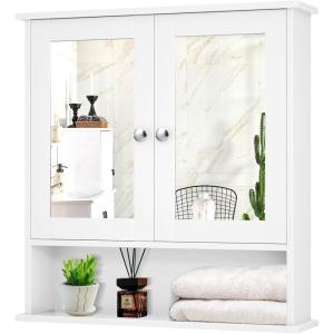 Giantex Medicine Cabinet, Bathroom Wall Cabinet with 2 Mirrored Doors, Adjustable Shelf, Open Compartment, Wall Mounted Cabinet, Over The Toilet Storage Cabinet, 22″ x 5″ x 23″ Cupboard (Grey)(White)