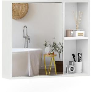Giantex Medicine Cabinet, Bathroom Wall Cabinet with Mirror Door, 2 Adjustable Shelves, 2 Open Shelves, Vanity Mirrored Cabinet, Over The Toilet Storage Cabinet for Laundry Room Entryway, White(White)