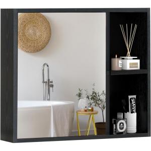 Giantex Medicine Cabinet, Bathroom Wall Cabinet with Mirror Door, 2 Adjustable Shelves, 2 Open Shelves, Vanity Mirrored Cabinet, Over The Toilet Storage Cabinet for Laundry Room Entryway, White(Black)