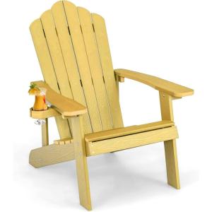 Giantex Outdoor Adirondack Chair – Oversized Patio Chairs w/Hidden Cup Holder, Realistic Wood Grain, 380 LBS Weight Capacity, Weather Resistant Firepit Chairs for Backyard, Garden (4, Black)(Yellow)