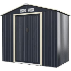Giantex Outdoor Storage Shed with Double Sliding Door, Galvanized Metal Garden Storage Room, Front and Back Vent, Weather Resistant Tool Storage Shed for Backyard, Patio, Lawn (7 x 4 FT)(7 x 4 FT)