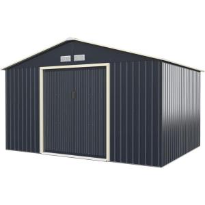 Giantex Outdoor Storage Shed with Double Sliding Door, Galvanized Metal Garden Storage Room, Front and Back Vent, Weather Resistant Tool Storage Shed for Backyard, Patio, Lawn (7 x 4 FT)(11 x 8 FT)