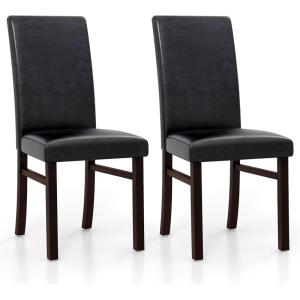 Giantex PU Leather Dining Chairs Set of 2, Upholstered Kitchen Chair with Solid Rubber Wood Frame, Armless High Back Dining Side Chairs with Cushion Seat, Modern Dining Room Chair, Black