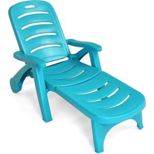 Giantex Patio Chaise Lounge Recliner on Wheels, Folding Deck Chair with Armrests, 5 Adjustable Positions for Poolside, Yard, Garden Rolling Outdoor Lounger Sunbathing Beach Chair(1, Gray)(Turquoise)
