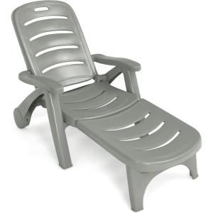 Giantex Patio Chaise Lounge Recliner on Wheels, Folding Deck Chair with Armrests, 5 Adjustable Positions for Poolside, Yard, Garden Rolling Outdoor Lounger Sunbathing Beach Chair(1, Gray)(Grey)