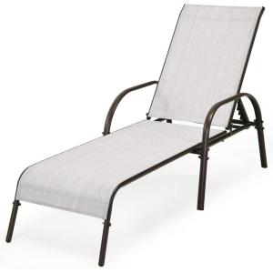 Giantex Patio Lounge Chair, Outdoor Chaise Lounge with 5 Adjustable Backrest, Sturdy Steel Frame, Sunbathing Recliner, Beach Chair, Tanning Chair for Outside, Yard, Balcony, Pool Chairs, Black(Grey)
