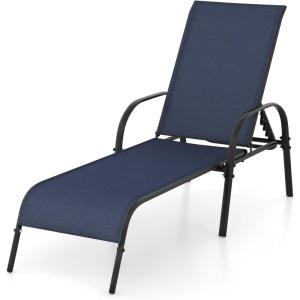 Giantex Patio Lounge Chair, Outdoor Chaise Lounge with 5 Adjustable Backrest, Sturdy Steel Frame, Sunbathing Recliner, Beach Chair, Tanning Chair for Outside, Yard, Balcony, Pool Chairs, Black(Navy)