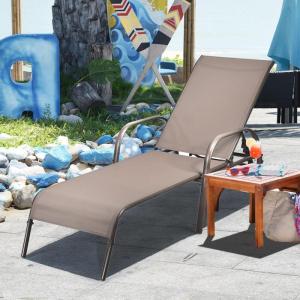 Giantex Patio Lounge Chair, Outdoor Chaise Lounge with 5 Adjustable Backrest, Sturdy Steel Frame, Sunbathing Recliner, Beach Chair, Tanning Chair for Outside, Yard, Balcony, Pool Chairs, Black(Brown)