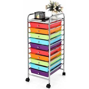 Giantex Plastic Boxes 10 Drawer Rolling Organizer Cart Utility Storage Tools Scrapbook Paper Multi-Use (Multicolor)