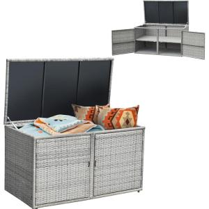 Giantex Rattan Deck Box 88 Gallon Wicker Storage Box W/Separate Storage Shelf, Openable Door, Steel Frame, Toys and Tools Organize for Yard, Garden, Balcony, Porch, Patio Rattan Storage Box (Brown)(Gray)