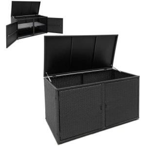 Giantex Rattan Deck Box 88 Gallon Wicker Storage Box W/Separate Storage Shelf, Openable Door, Steel Frame, Toys and Tools Organize for Yard, Garden, Balcony, Porch, Patio Rattan Storage Box (Brown)(Black)