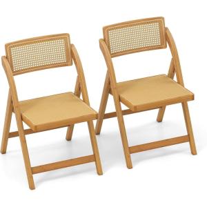 Giantex Rattan Folding Chairs Set of 2, Bamboo Dining Chairs with Rotatable Backrests, Max Load 330 lbs, Boho Kitchen Side Chair for Living Room, Restaurant, No Assembly, Natural(1)