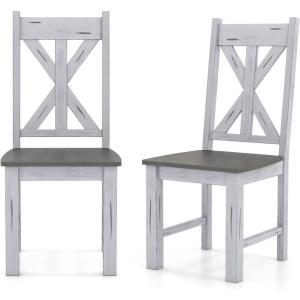 Giantex Retro Wooden Dining Chairs Set of 2, Farmhouse Kitchen Chairs w/Rubber Wood Frame, Elegant Hollowed Backrest, Armless Dining Room Chairs, Rustic Side Chairs for Restaurant, Living Room, Grey(1)