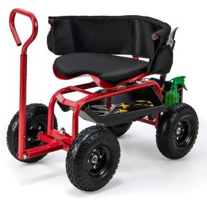 Giantex Rolling Garden Cart, 360 Swivel Workseat with 4 Wheels, Removal Cushion & Tool Tray, Storage Basket, Gardening Wagon Scooter with Adjustable Height, Handle (Red)(Red)