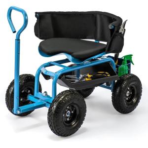 Giantex Rolling Garden Cart, 360 Swivel Workseat with 4 Wheels, Removal Cushion & Tool Tray, Storage Basket, Gardening Wagon Scooter with Adjustable Height, Handle (Red)(Blue)