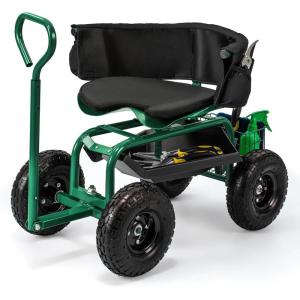 Giantex Rolling Garden Cart, 360 Swivel Workseat with 4 Wheels, Removal Cushion & Tool Tray, Storage Basket, Gardening Wagon Scooter with Adjustable Height, Handle (Red)(Green)