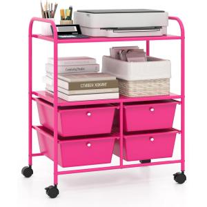 Giantex Rolling Storage Cart with 10 Drawers, Utility Cart with Tabletop, Drawer Organizer with Wheels for Craft Art Paper Tool, Mobile Organization & Sorting for Office Home School School Supplies(Hot Pink)