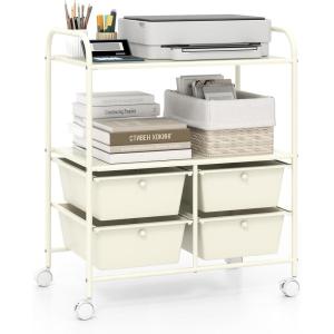 Giantex Rolling Storage Cart with 10 Drawers, Utility Cart with Tabletop, Drawer Organizer with Wheels for Craft Art Paper Tool, Mobile Organization & Sorting for Office Home School School Supplies(Ivory)
