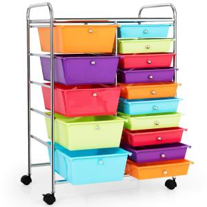 Giantex Rolling Storage Cart with 15 Drawers, Mobile Book Paper Organizer Tools Trolley with Wheels, Ideal for School, Office, Home … Multiple Color