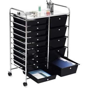 Giantex Rolling Storage Cart with 15 Drawers, Mobile Book Paper Organizer Tools Trolley with Wheels, Ideal for School, Office, Home (Black)