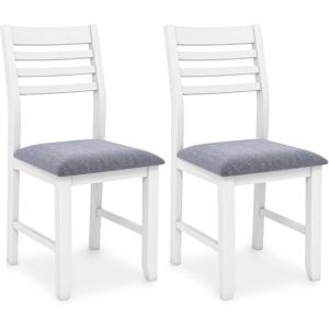 Giantex Set of 2 Dining Chairs White, Upholstered Kitchen Chairs w/Padded Seat & Ladder Back, Farmhouse Armless Side Chairs, Modern Dining Room Chairs for Home Living Room Restaurant(White+grey)