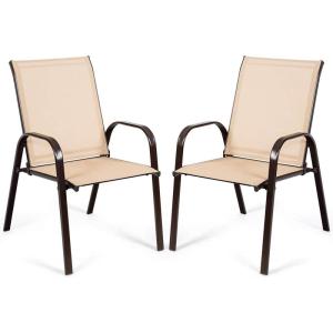 Giantex Set of 2 Patio Chairs, Outdoor Bistro Armchairs with Metal Frame, Mesh Seats, High Backrest, Patio Dining Chairs for Porch Garden Pool Balcony Yard Deck(Coffee)