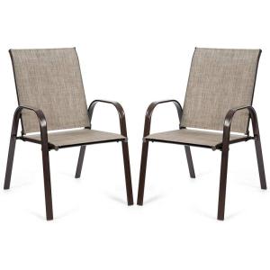 Giantex Set of 2 Patio Chairs, Outdoor Bistro Armchairs with Metal Frame, Mesh Seats, High Backrest, Patio Dining Chairs for Porch Garden Pool Balcony Yard Deck(Grey)