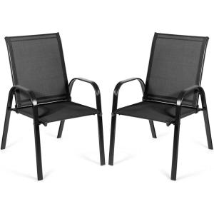 Giantex Set of 2 Patio Chairs, Outdoor Bistro Armchairs with Metal Frame, Mesh Seats, High Backrest, Patio Dining Chairs for Porch Garden Pool Balcony Yard Deck(Black)
