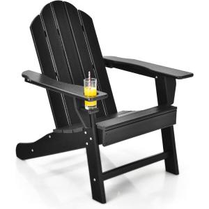 Giantex Set of 4 Adirondack Chair Outdoor Fire Pit Chairs, HDPE Weather Resistant Patio Chair for Campfire,Deck, Garden, Yard, Lawn Furniture Porch and Lawn Seating Composite Chairs(Black)