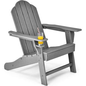 Giantex Set of 4 Adirondack Chair Outdoor Fire Pit Chairs, HDPE Weather Resistant Patio Chair for Campfire,Deck, Garden, Yard, Lawn Furniture Porch and Lawn Seating Composite Chairs(Grey)