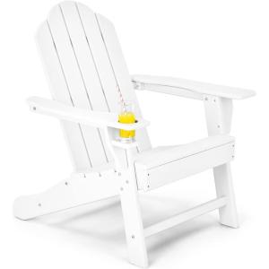 Giantex Set of 4 Adirondack Chair Outdoor Fire Pit Chairs, HDPE Weather Resistant Patio Chair for Campfire,Deck, Garden, Yard, Lawn Furniture Porch and Lawn Seating Composite Chairs(White)