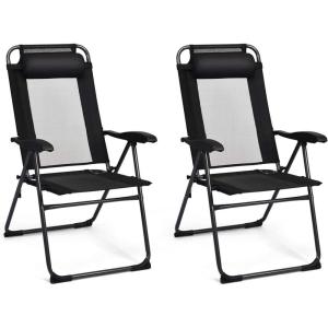 Giantex Set of 4 Patio Dining Chairs, Folding Lounge Chairs with 7 Level Adjustable Backrest, 300 Lbs Capacity, Outdoor Portable Chairs with Metal Frame(Black)