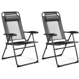 Giantex Set of 4 Patio Dining Chairs, Folding Lounge Chairs with 7 Level Adjustable Backrest, 300 Lbs Capacity, Outdoor Portable Chairs with Metal Frame(Grey)