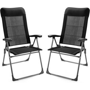 Giantex Set of 4 Patio Dining Chairs, Folding Patio Chairs, Outdoor Lawn Chairs with Adjustable Backrest and Headrest, Sling Camping Chairs, Portable Armchair for Porch Poolside Garden Backyard(Black)