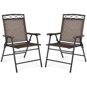 Giantex Set of 4 Patio Folding dining chairs for Camping, Beach, Backyard, Deck Portable w/Armrest and Metal Frame, 4-Pack (Brown)(Brown)