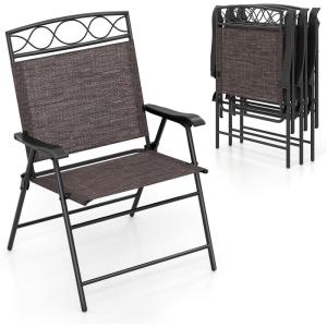 Giantex Set of 4 Patio Folding dining chairs for Camping, Beach, Backyard, Deck Portable w/Armrest and Metal Frame, 4-Pack (Brown)(Dark Brown)